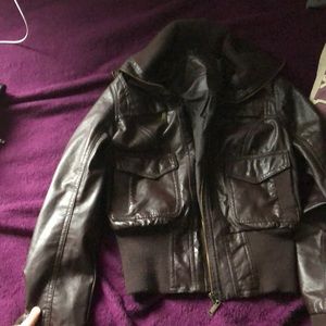 brown leather jacket
